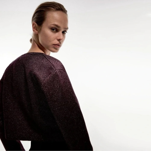 NWT Zara purple &  black shimmery tinsel-like knit cropped cardigan size S - Picture 5 of 10